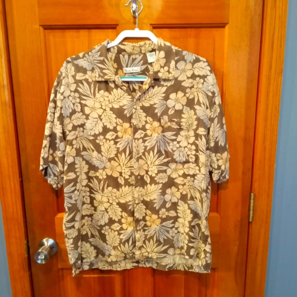 Burma Bibas 100% silk brown floral shirt size L